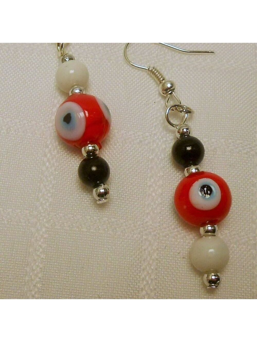 No 1723 Handmade earrings with blowtorch glass evil eyes beads